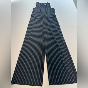 DKNY Black and White Striped Wide Leg Pants